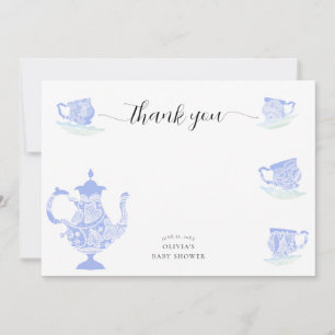 Baby Tea Party Blue China White Snöre Boy Shower Tack Kort
