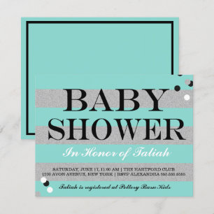 BABY Teal Blue & Silver Sprinkle Shower Party Inbjudningar