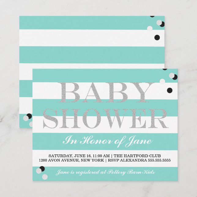 Baby Teal Blue Tiara Shower Sprinkle Party Inbjudningar (Fram/baksida)