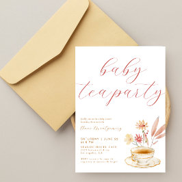 Baby Teaparty Elegant Script Flickor Shower Inbjudningar