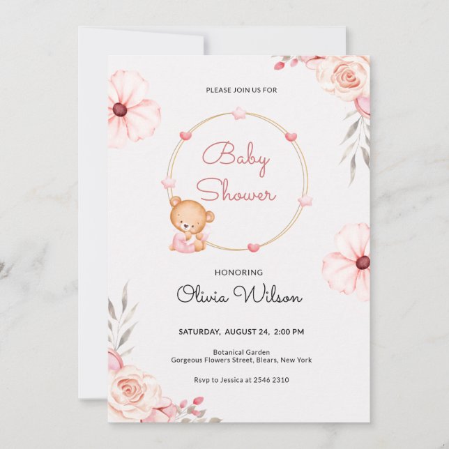Baby Teddy Bear Baby Shower Inbjudan (Framsida)