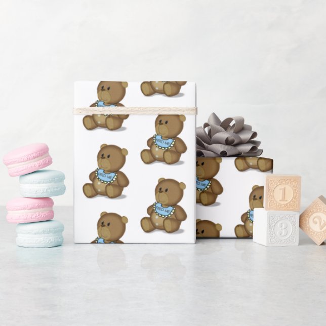 Baby Teddy Bear With Bib Presentpapper (Baby Shower)