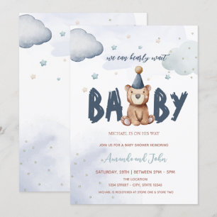 Baby Teddybjörn stjärnor moln Baby Shower Inbjudningar