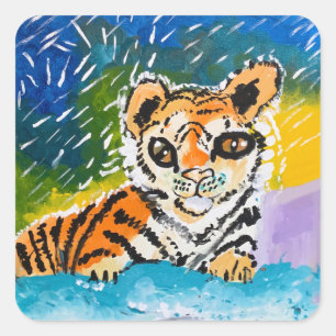 Baby Tiger "Art by Kids" Fyrkantigt Klistermärke