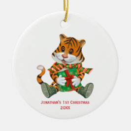 Baby Tiger Babys första julfoto Julgransprydnad Keramik