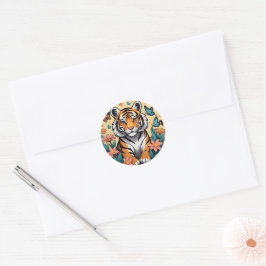 Baby Tiger Blommigt med Butterflies Runt Klistermärke