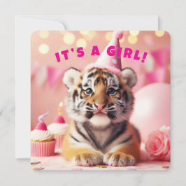 Baby Tiger Cute Baby Reveal Girl Rosa Inbjudningar
