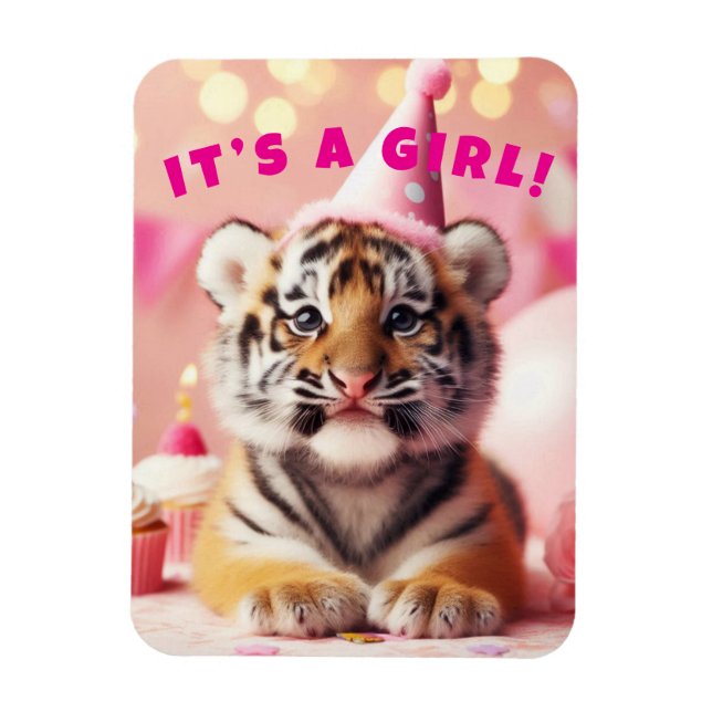 Baby Tiger Cute Baby Reveal Girl Rosa Magnet (Vertikal)