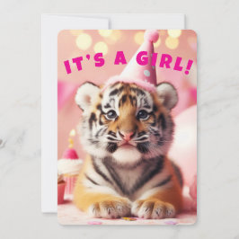 Baby Tiger Cute Baby Reveal Girl Rosa Tack Kort