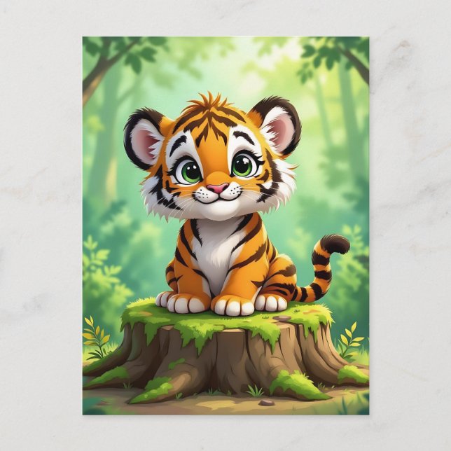 Baby Tiger | Cute Tecknad Barn Nursery Art Vykort (Framsida)