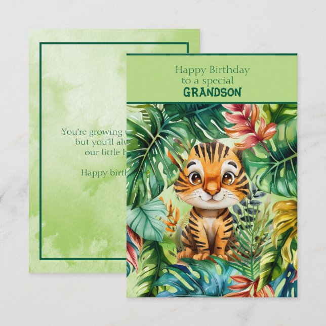 Baby Tiger Happy Birthday Special Grandson Kort (Fram/baksida)