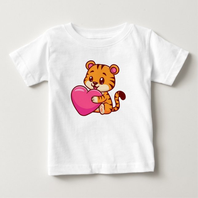 Baby Tiger Hugga ett hjärta T Shirt (Framsida)