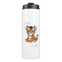 🐯Baby Tiger Konst med Rosa Fjärilar -