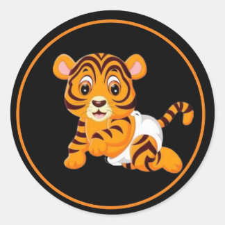 Baby Tiger med Diaper Runt Klistermärke