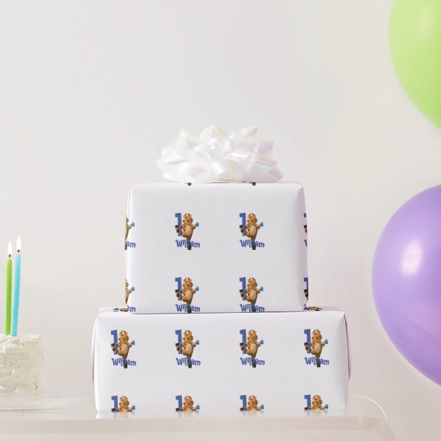 Baby Tiger Play First Birthday Wrapping Papper Presentpapper (Festgåvor)
