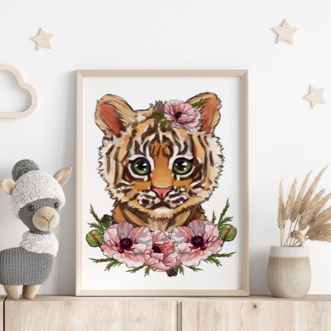 Baby Tiger Rose Djurplansch | Söt Tiger Konst Poster (Skapare uppladdad)