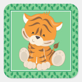 Baby Tiger | Safari Animals Party Fyrkantigt Klistermärke