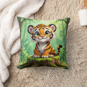 Baby Tiger Söt Tecknad Barnkammar Konst Kudde