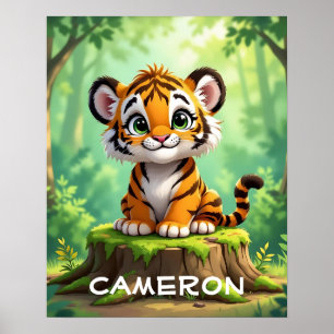 Baby Tiger Söt Tecknad Barnkammarkonst Poster