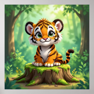 Baby Tiger Söt Tecknad Konst för Barnkammare Poster