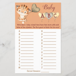 Baby Tiger | Spelkort för ABC Baby Shower Flygblad