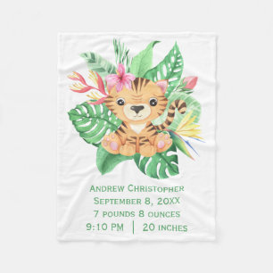 Baby Tiger Tropiska Blommor Födelse Statistik Fleecefilt