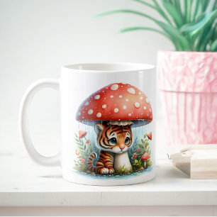 Baby Tiger Unge under Mushroom Umbrella Kaffemugg