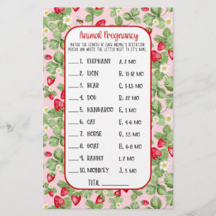 Baby till Bee Strawberry Animal Shower Game Girl Flygblad