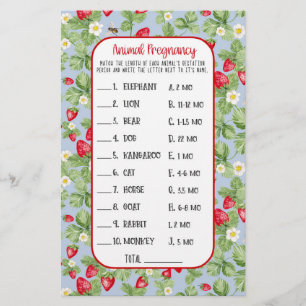 Baby till Bee Strawberry Animal Shower Game Girl Flygblad