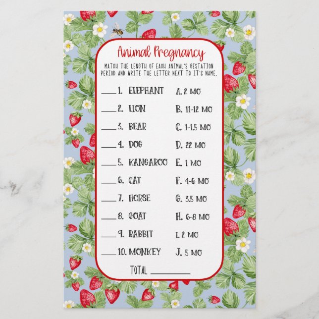 Baby till Bee Strawberry Animal Shower Game Girl Flygblad (Framsidan)