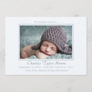 Baby Toile Blå - Foto Födelseannons Meddelande