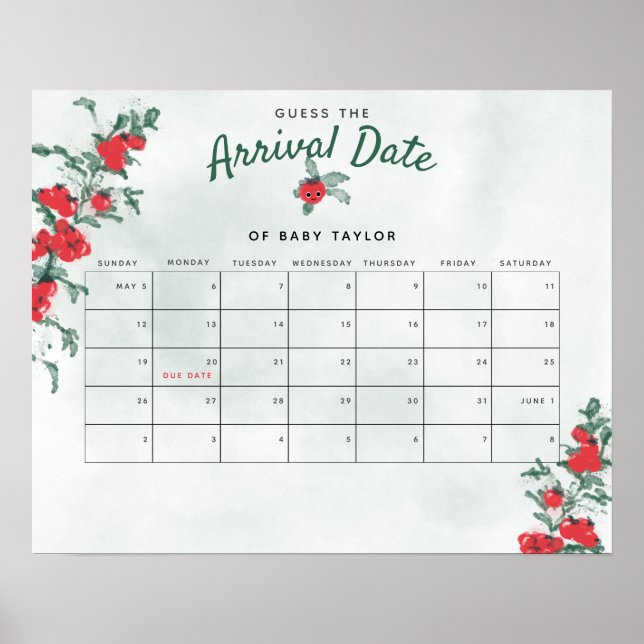 Baby Tomato Rustic Girl Baby Shower Gissa datum Poster (Framsidan)