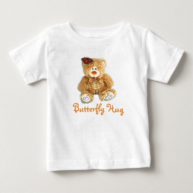 Baby Top med Brown Nalle och Butterfly HUG! T Shirt (Framsida)