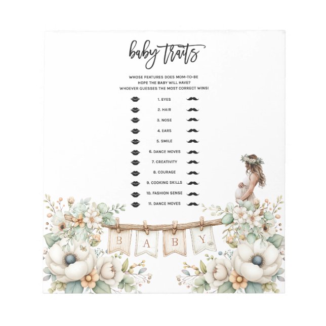 Baby Traits Baby Shower Game Anteckningsblock (Framsida)