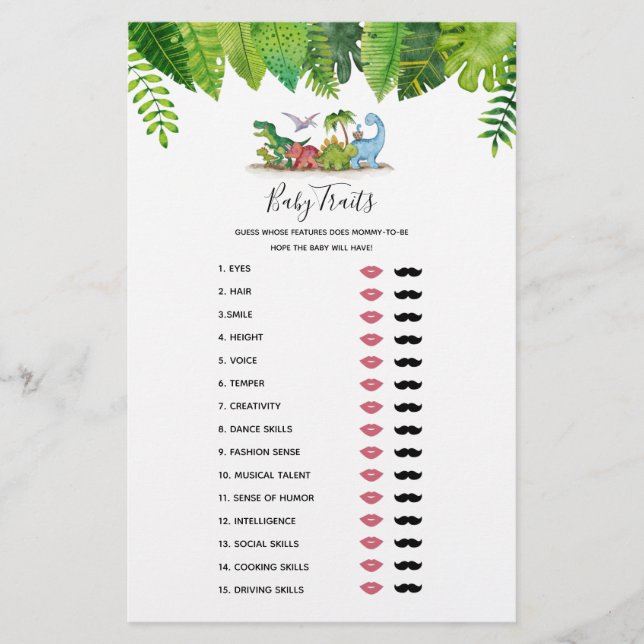 Baby Traits Dinosaur Baby Shower-spel (Framsida)