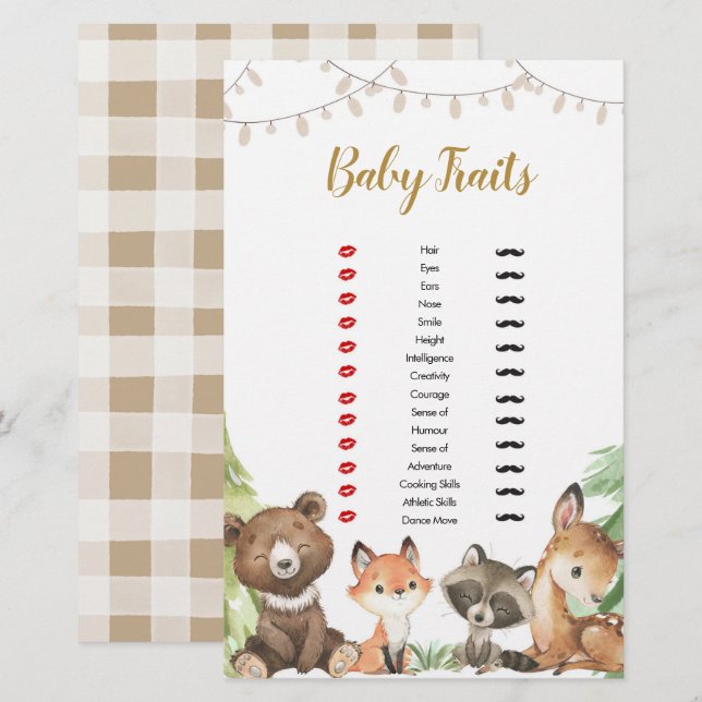 Baby Traits Games Woodland Baby Shower (Fram/baksida)