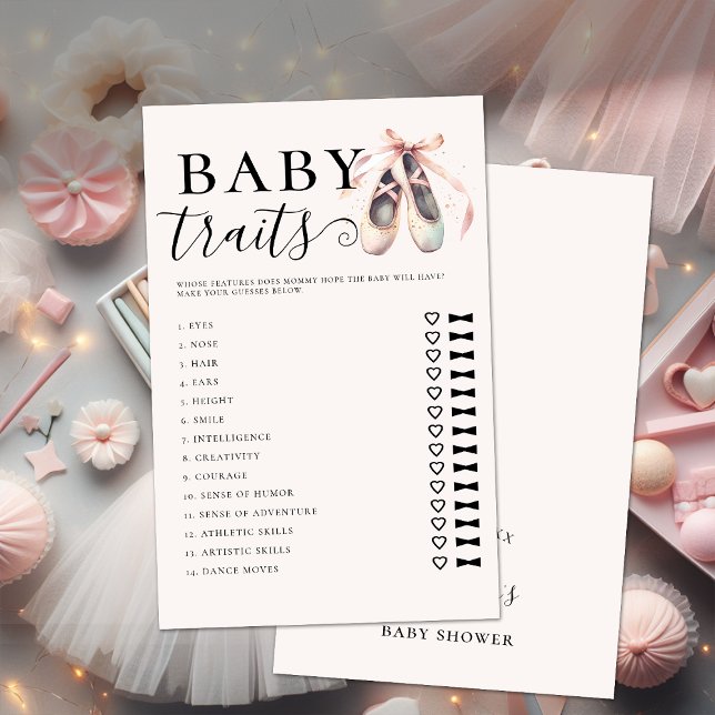 Baby Traits Girl Shower Game Rosa Ballerina Shoes Flygblad (ballerina Baby Shower Game traits mom dad Pink Ballerina Shoes Flyer)