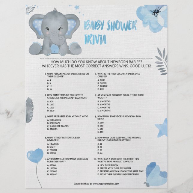 Baby Trivia [Baby Elephant [Blue] Brevhuvud (Framsida)