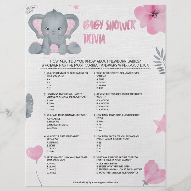 Baby Trivia [Baby Elephant [Rosa] Brevhuvud (Framsida)
