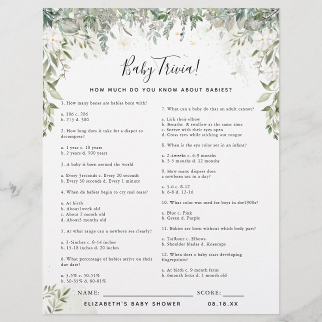 Baby Trivia | Baby Shower Lek (Framsida)