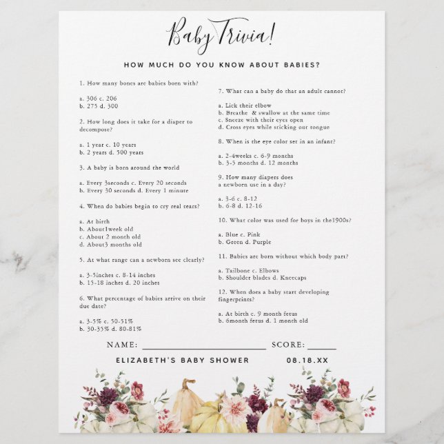Baby Trivia | Baby Shower Lek (Framsida)
