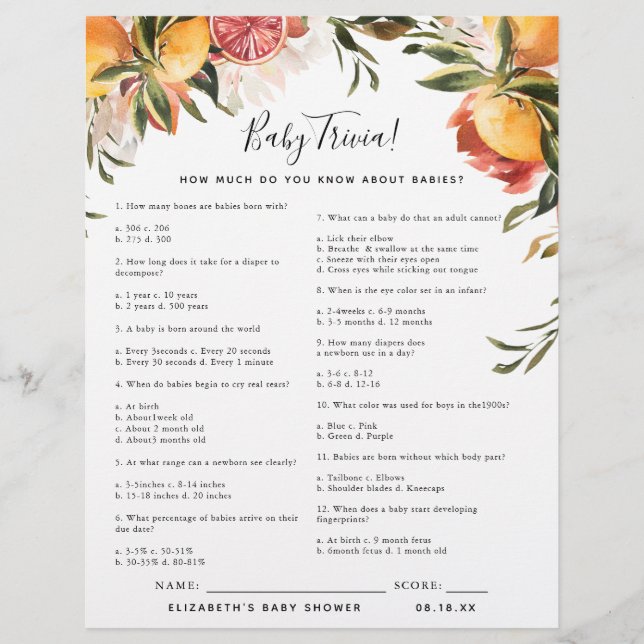 Baby Trivia | Baby Shower Lek (Framsida)