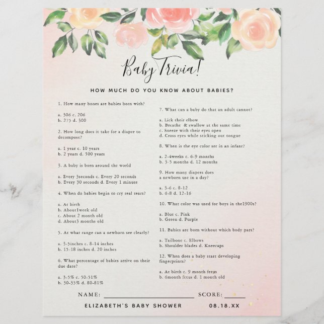 Baby Trivia | Baby Shower Lek (Framsida)
