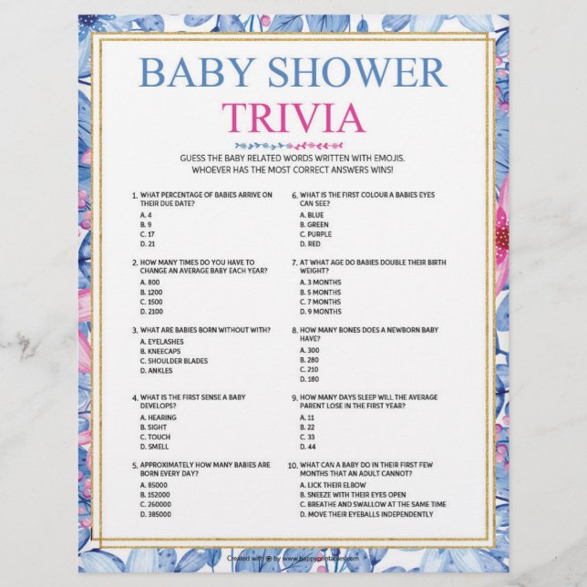 Baby Trivia [Blommigt Vattenfärger] Brevhuvud (Framsida)