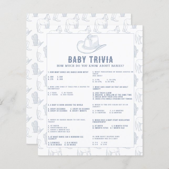 Baby Trivia Cowboy Baby Shower (Fram/baksida)