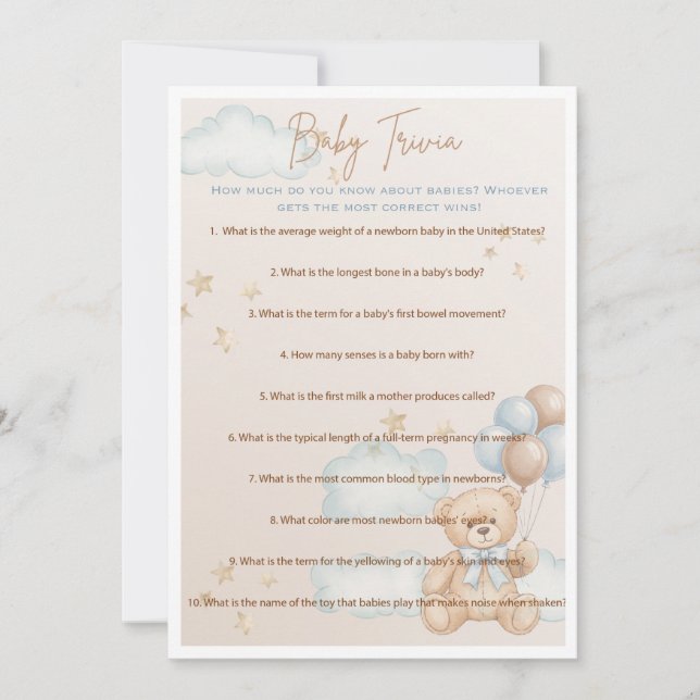 Baby Trivia Game for Boy Baby Shower, Nalle Inbjudningar (Framsida)