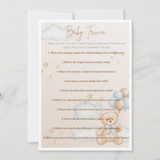 Baby Trivia Game for Boy Baby Shower, Nalle Inbjudningar
