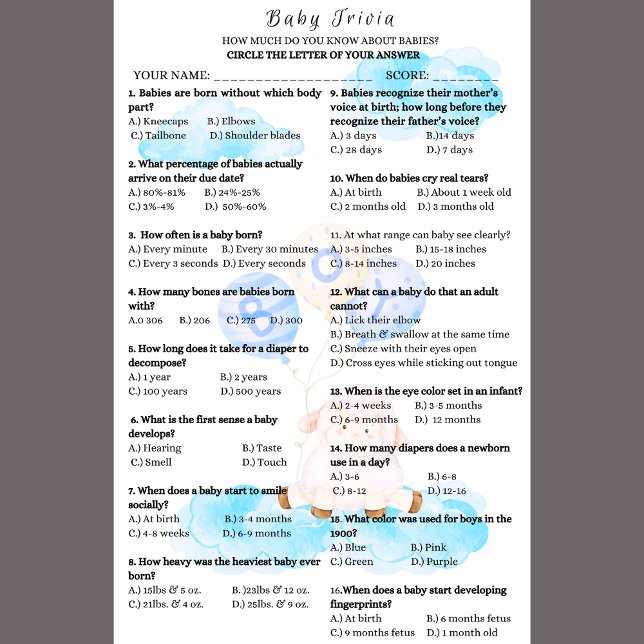 Baby Trivia Little Blue Lamb Shower Game (Skapare uppladdad)