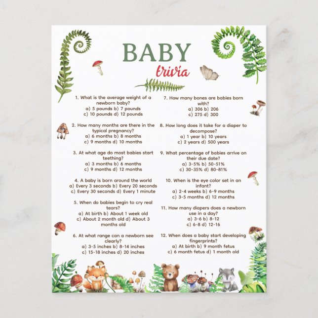 Baby trivia skogs djur design spel (Framsida)