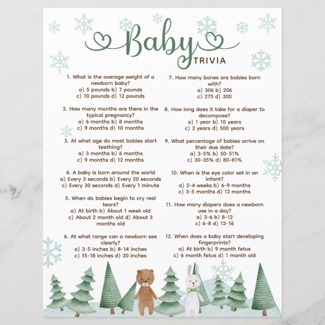 Baby Trivia Söt Vinter Skogstema Spel (Framsida)